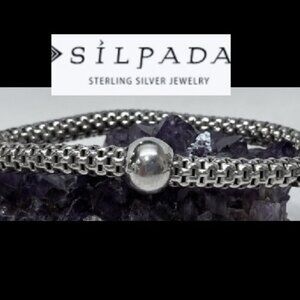 Retired SILPADA .925 Sterling 6.59mm Wide Mesh Link Stretch Bracelet w Ball